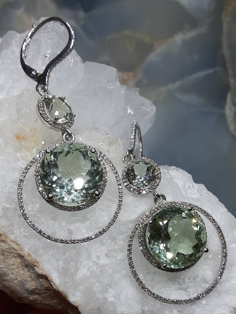 925 Genuine Prasiolite Drop Earrings.